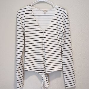 Finders Keepers Black and White Striped V-Neck Blouse